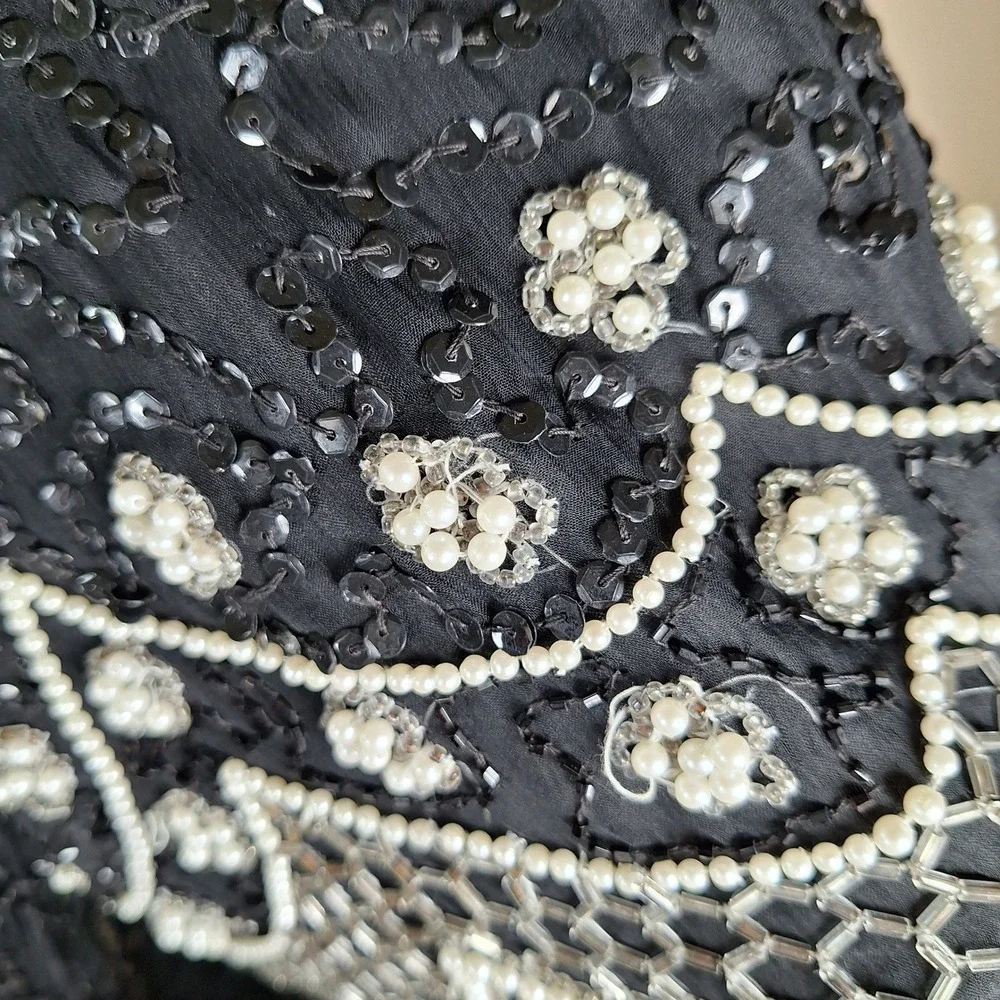 Laurence Kazar Vintage Sequin Oversized Top 80s Glam Embellished Keyhole